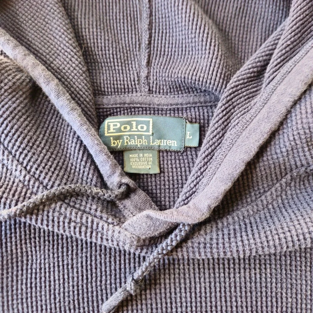POLO RALPH LAUREN Washed Navy Waffle Knit Thermal Hoodie‎ L Red Pony Preppy
